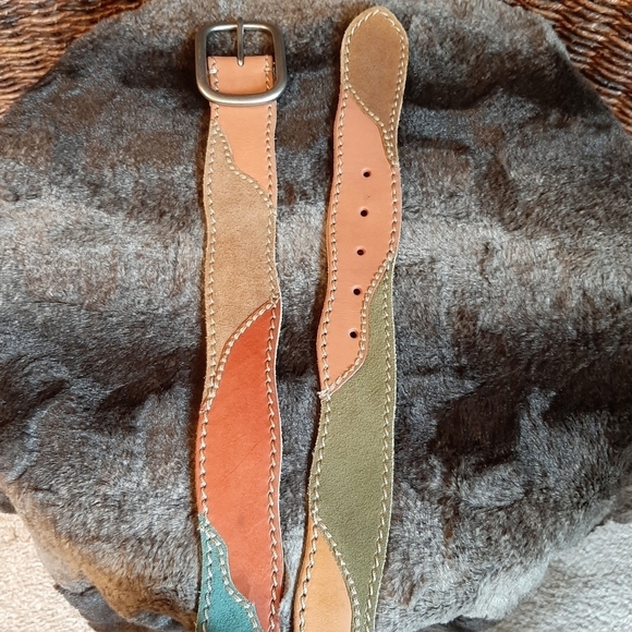 Lucky Brand Suede Leather Statement Belt XS Boho Festival Patchwork Western - Picture 1 of 13